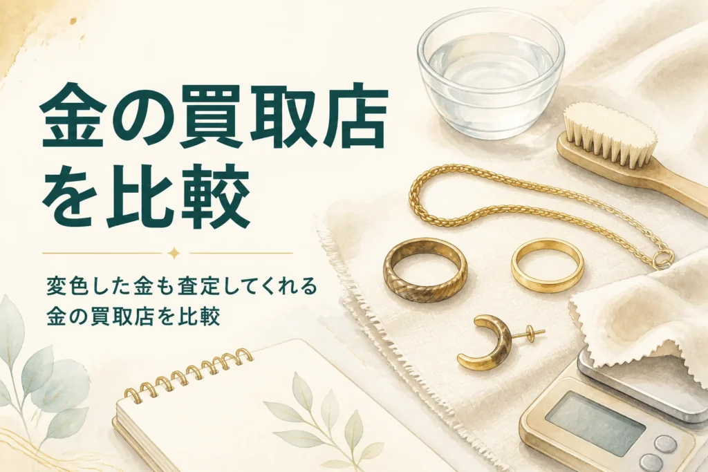 変色した金も査定してくれる金の買取店5社を比較する記事のアイキャッチ