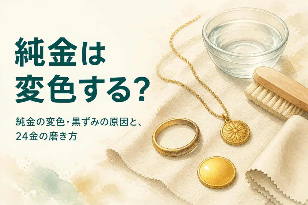 純金の変色と24金の磨き方を解説する記事のアイキャッチ