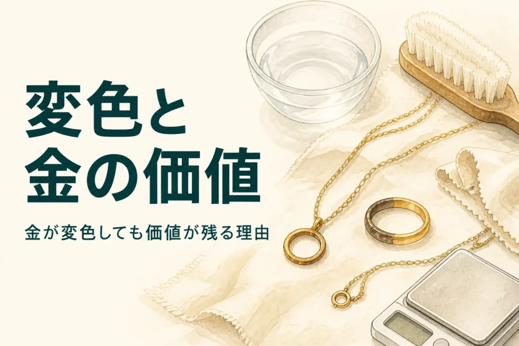 金の変色と価値の関係を紹介する記事のアイキャッチ