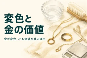 金の変色と価値の関係を紹介する記事のアイキャッチ