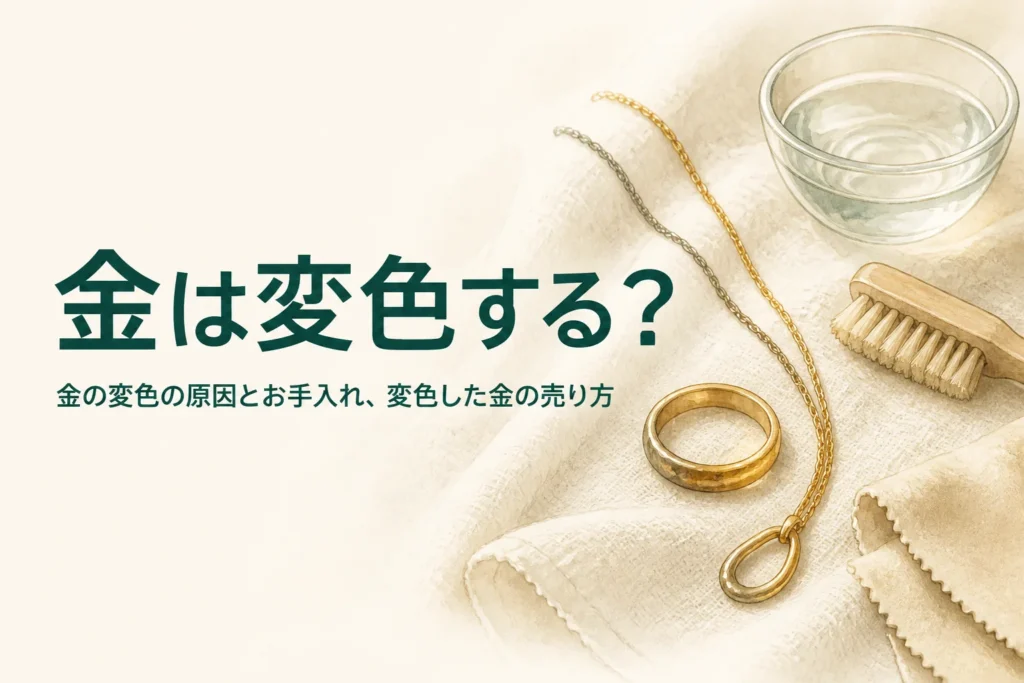 金の変色の原因とお手入れを説明する記事のアイキャッチ