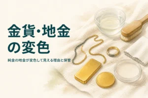 金貨やインゴットなど純金の地金が変色して見える理由と保管を紹介する記事のアイキャッチ