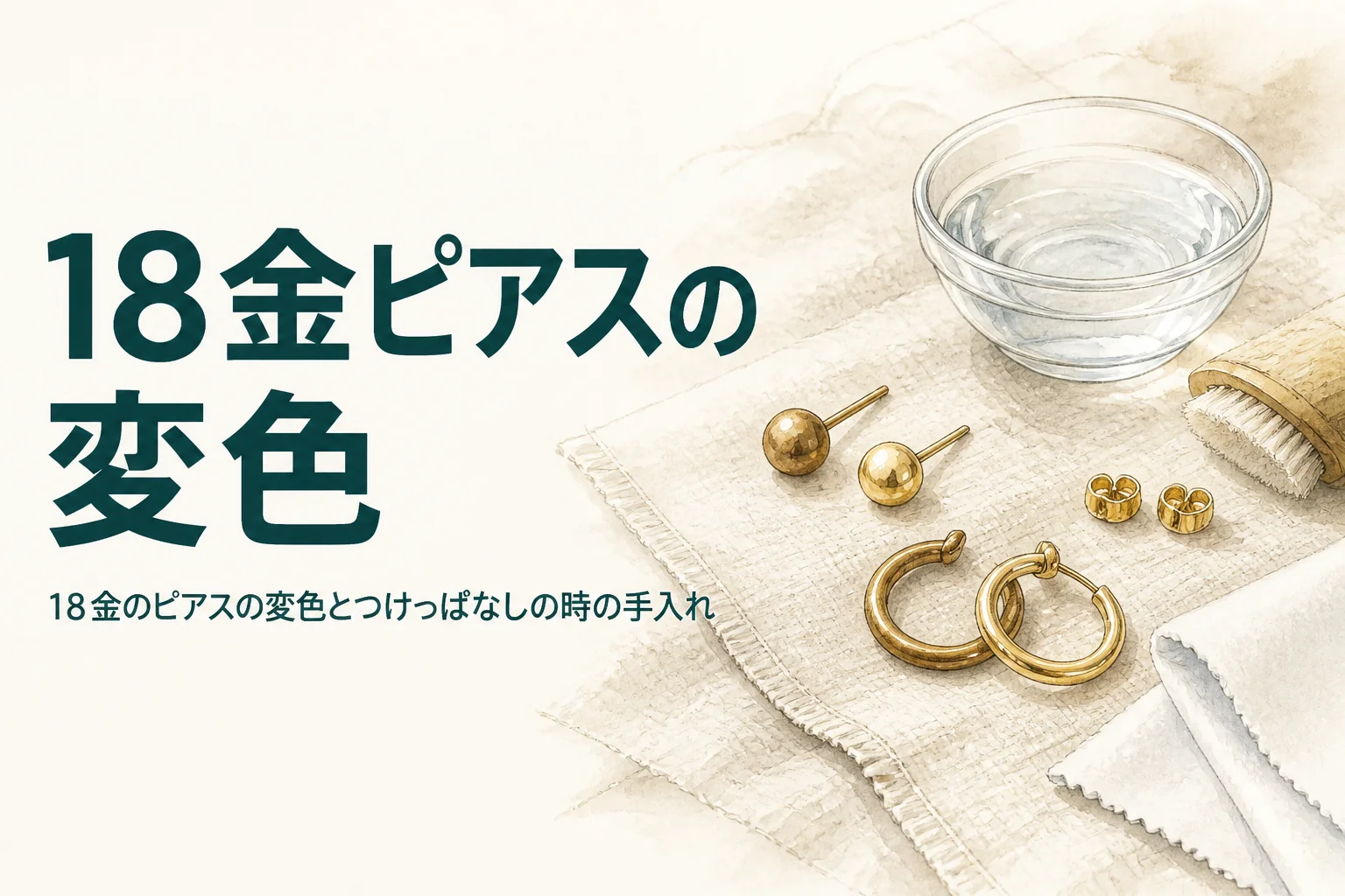 18金のピアスの変色とつけっぱなしの時の手入れを紹介する記事のアイキャッチ