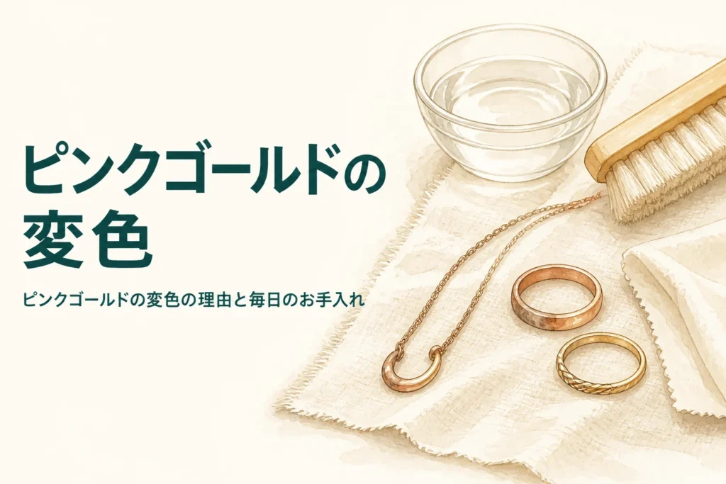 ピンクゴールドの変色の理由とお手入れを紹介する記事のアイキャッチ
