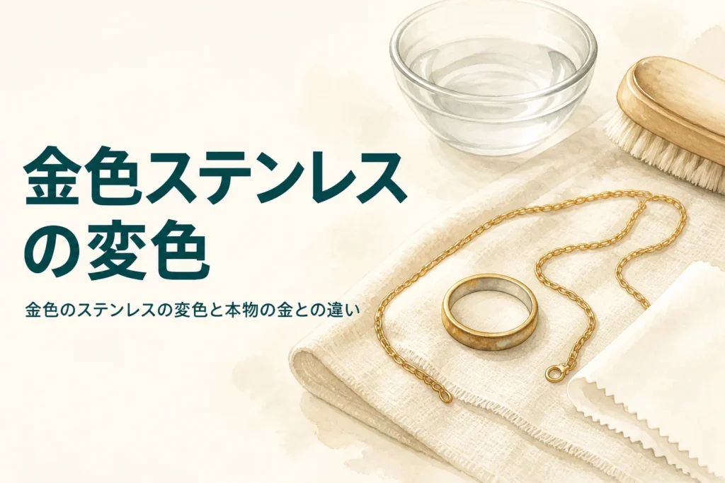 金色のステンレスの変色と本物の金との違いを紹介する記事のアイキャッチ