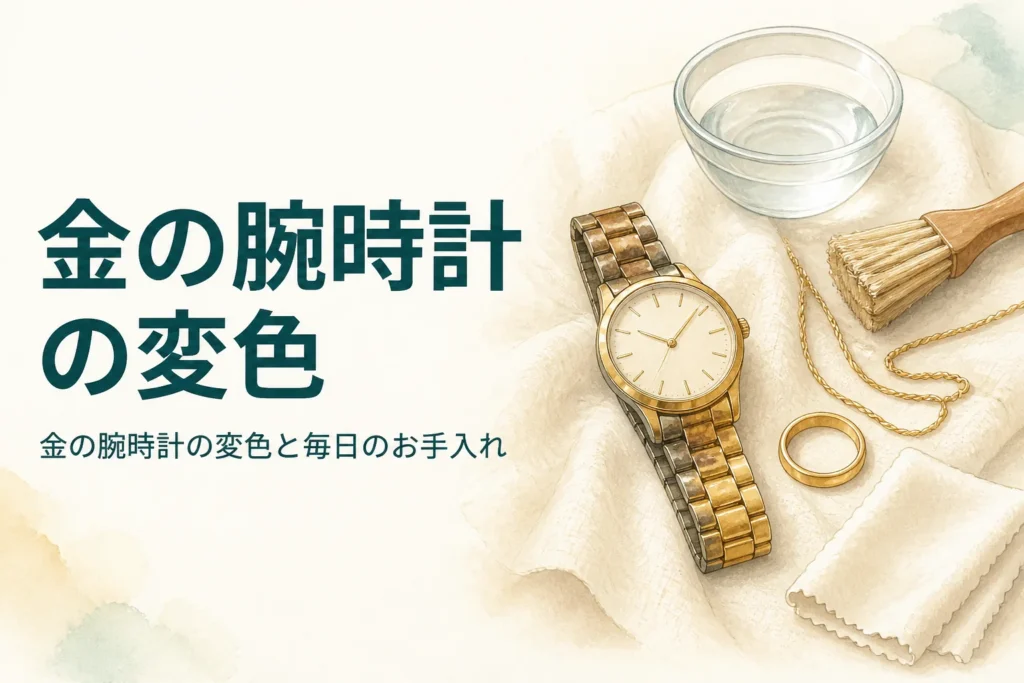 金の腕時計の変色の理由とお手入れを紹介する記事のアイキャッチ