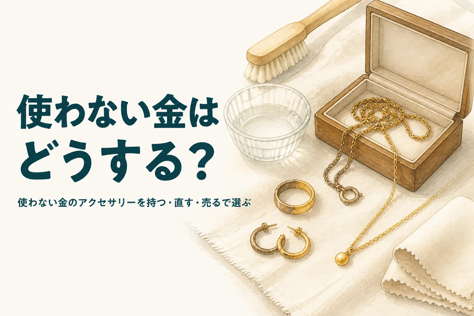 使わない金のアクセサリーを持つ・直す・売るのどれにするか解説する記事のアイキャッチ