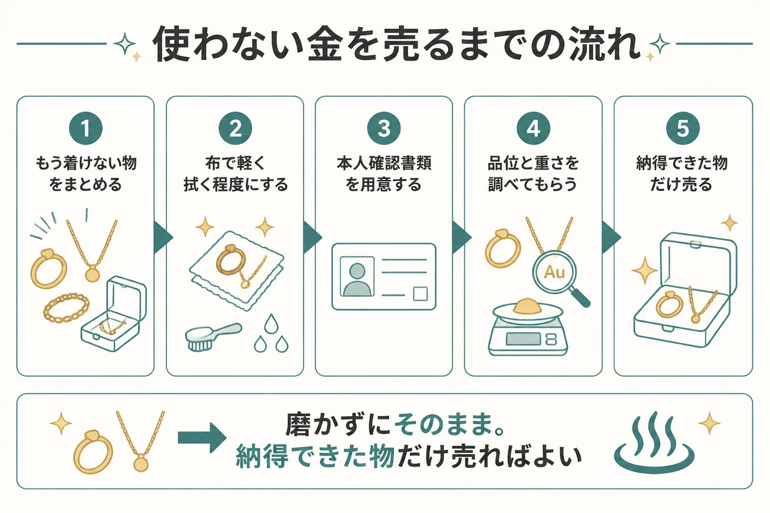 使わない金のアクセサリーを売るまでの流れの図解