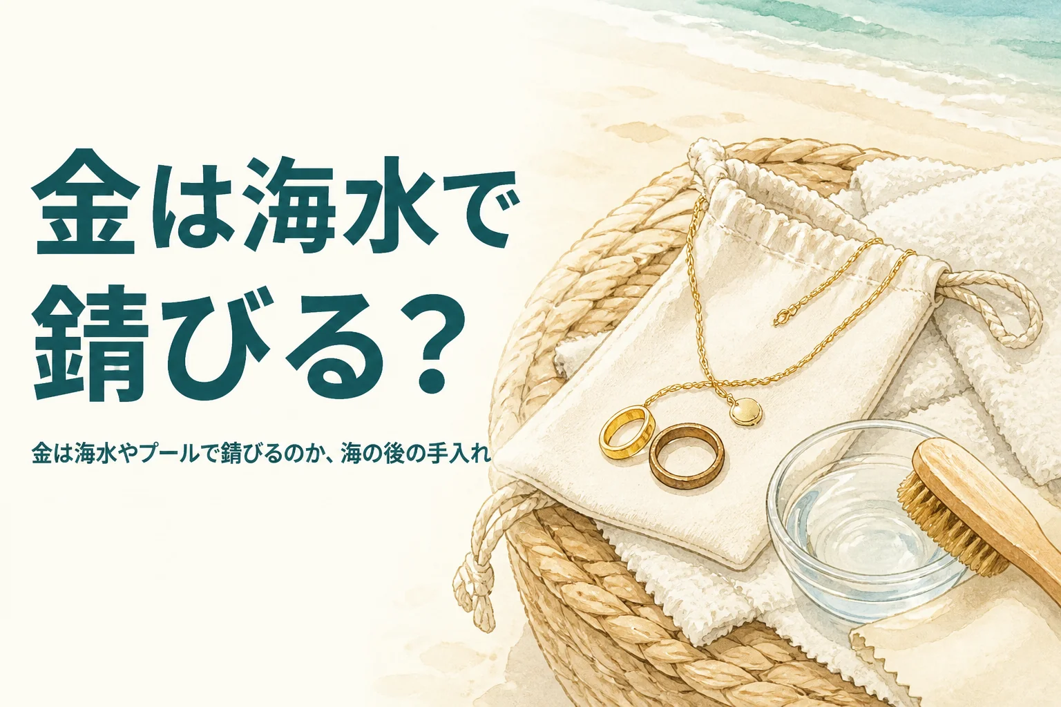 金は海水やプールで錆びるのかを紹介する記事のアイキャッチ