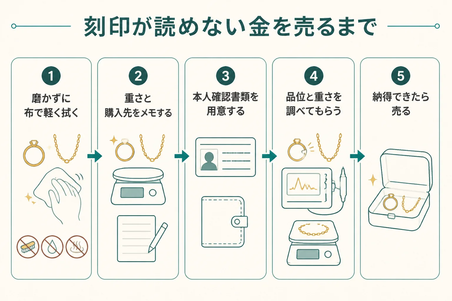 刻印が読めない金を調べてもらって売るまでの流れの図解