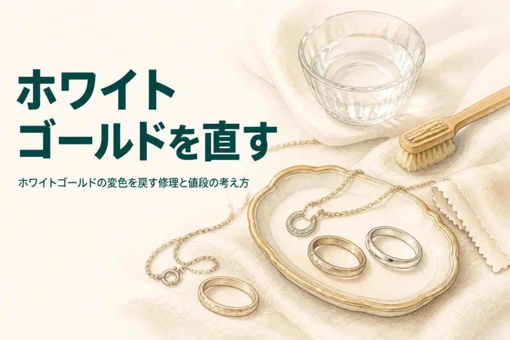 ホワイトゴールドの変色を戻す修理と値段を解説する記事のアイキャッチ